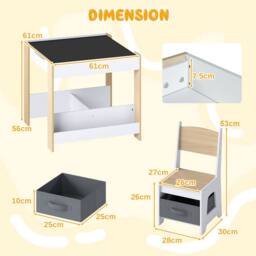 Costway Kids Table & 2 Chairs Set Wooden Activity Desk Set w/ Shelves - thumbnail 2