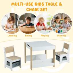 Costway Kids Table & 2 Chairs Set Wooden Activity Desk Set w/ Shelves - thumbnail 9