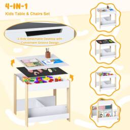 Costway Kids Table & 2 Chairs Set Wooden Activity Desk Set w/ Shelves - thumbnail 7