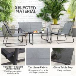 OUTSUNNY 4 Piece Garden Furniture Set Patio Sofa Set w/ Chairs, Glass Top Table in Light Grey - thumbnail 6