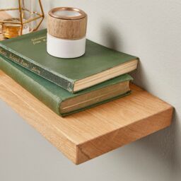 Off the Grain Solid Oak Floating Shelf - Wooden Single Wall-Mounted Shelf - 15cm Depth in Light Oak - Size: 60 cm x 15 cm - thumbnail 3