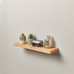 Off the Grain Solid Oak Floating Shelf - Wooden Single Wall-Mounted Shelf - 15cm Depth in Light Oak - Size: 60 cm x 15 cm - thumbnail 1