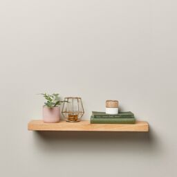 Off the Grain Solid Oak Floating Shelf - Wooden Single Wall-Mounted Shelf - 15cm Depth in Light Oak - Size: 60 cm x 15 cm - thumbnail 2
