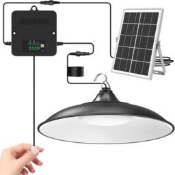 VOGREX LED Solar Pendant Light Dusk to Dawn Outdoor Indoor Garage in Black - thumbnail 1