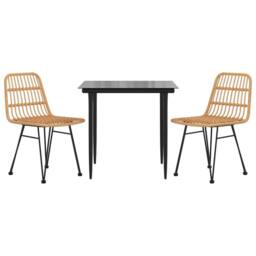 Berkfield Home Beautiful 3 Piece Garden Dining Set Poly Rattan in Tan - thumbnail 1