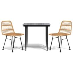 Berkfield Home Beautiful 3 Piece Garden Dining Set Poly Rattan in Tan - thumbnail 3