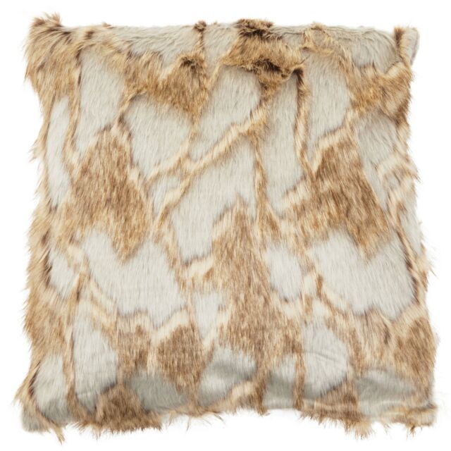 Orsina Lamina Grey & Natural Faux Fur Square Cushion, Luxe Ombre Design with Feather Filler, Faux Throw Cushion - image 1