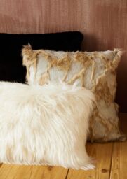 Orsina Lamina Grey & Natural Faux Fur Square Cushion, Luxe Ombre Design with Feather Filler, Faux Throw Cushion - thumbnail 5