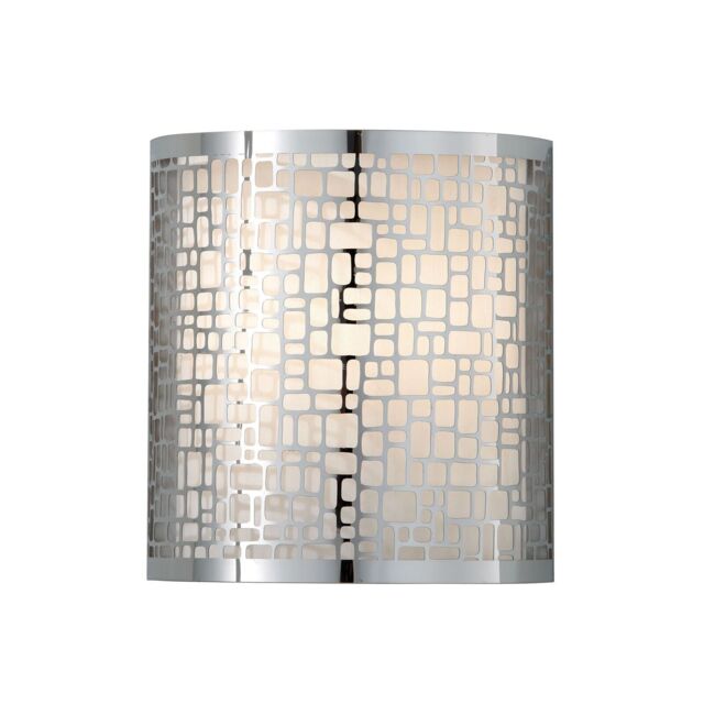 Loops Wall Light Laser Cut Metal Shade Off-White Silk Inner Shade Chrome LED E14 60W in White