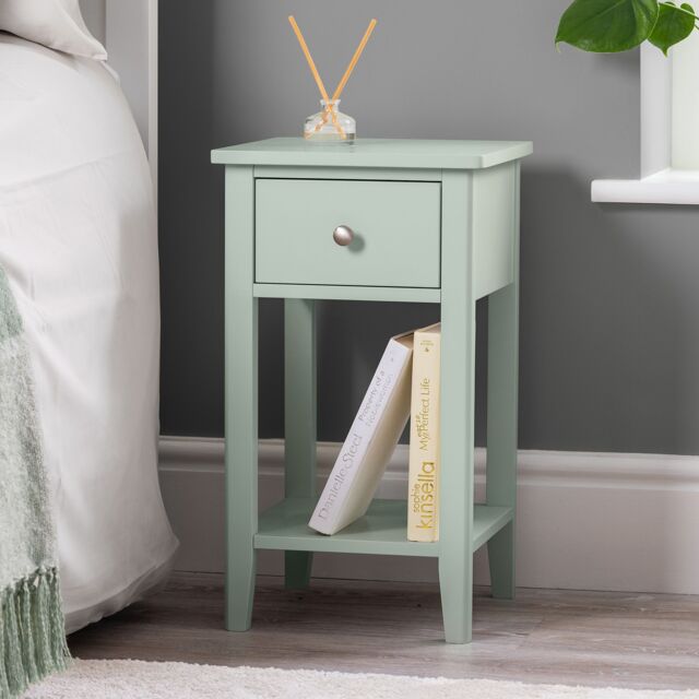 Christow Sage Bedside Table Slim Bedroom Nightstand Cabinet Unit 1 Drawer Storage Shelf in Light Green - image 1