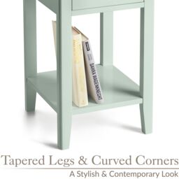 Christow Sage Bedside Table Slim Bedroom Nightstand Cabinet Unit 1 Drawer Storage Shelf in Light Green - thumbnail 5