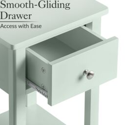 Christow Sage Bedside Table Slim Bedroom Nightstand Cabinet Unit 1 Drawer Storage Shelf in Light Green - thumbnail 4