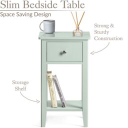 Christow Sage Bedside Table Slim Bedroom Nightstand Cabinet Unit 1 Drawer Storage Shelf in Light Green - thumbnail 3