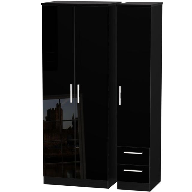 Ready Assembled 2 U Windsor Tall Triple Plain + Drawer Wardrobe (Ready Assembled) in Black