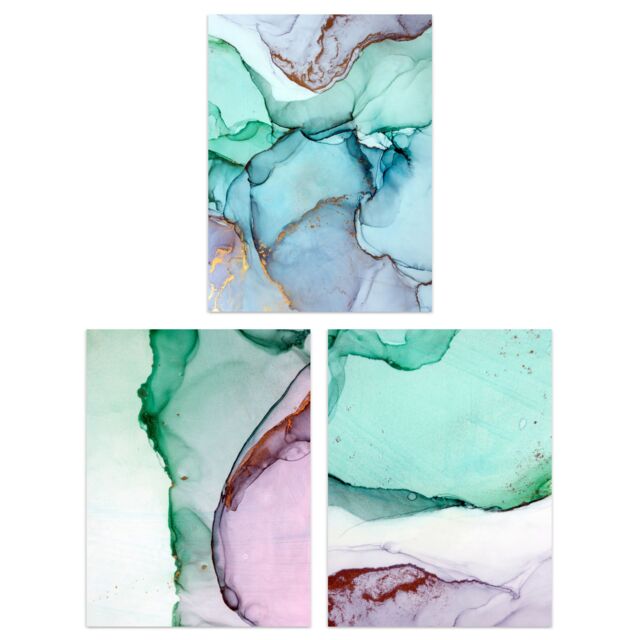 Artery8 Wall Art Print Abstract Green Pink Agate Stone Marble Set Of 3 s Bedroom Bathroom Aesthetic Microscope Photo A4 - image 1