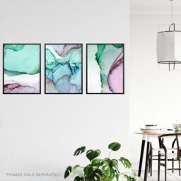 Artery8 Wall Art Print Abstract Green Pink Agate Stone Marble Set Of 3 s Bedroom Bathroom Aesthetic Microscope Photo A4 - thumbnail 3