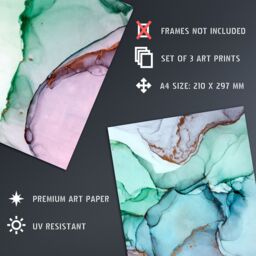 Artery8 Wall Art Print Abstract Green Pink Agate Stone Marble Set Of 3 s Bedroom Bathroom Aesthetic Microscope Photo A4 - thumbnail 4