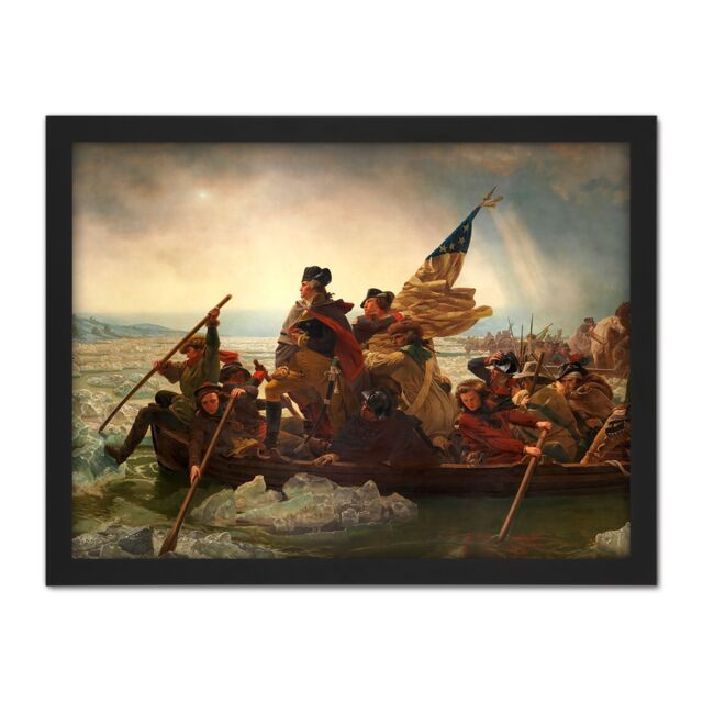 "Artery8 Wall Art Print Leutze Washington Crossing The Delaware Painting Large Framed Wall Décor Art in Black - Size: W18"" x H24""" - image 1