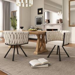 Merax Velvet Swivel Dining Chair with Metal Legs in Beige - thumbnail 2