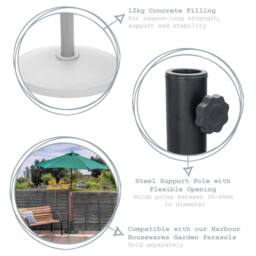 Harbour Housewares Concrete Garden Parasol Base - 12kg - Black - thumbnail 2