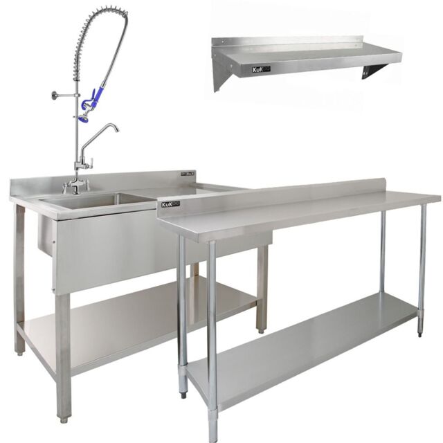 Monstershop KuKoo Commercial Sink With Pre-Rinse Tap, 6ft Stainless Steel Catering in Silver - image 1