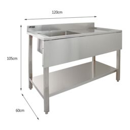 Monstershop KuKoo Commercial Sink With Pre-Rinse Tap, 6ft Stainless Steel Catering in Silver - thumbnail 4