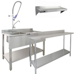 Monstershop KuKoo Commercial Sink With Pre-Rinse Tap, 6ft Stainless Steel Catering in Silver - thumbnail 1