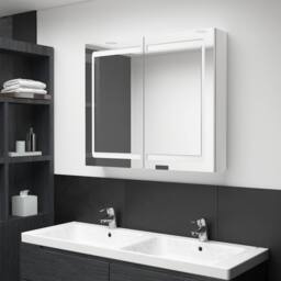 Berkfield Home LED Bathroom Mirror Cabinet Shining White 80x12x68 cm - Size: 80 x 12 x 68 cm - thumbnail 2