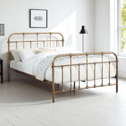 OAT Home Camden Victorian Hospital Style Antique Brass Effect Metal Bed Frame in Bronze - Size: King