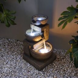 Primrose 3 Tier Cascading Water Feature 'Kendal' Lights Self Contained 48cm in Brown - thumbnail 9