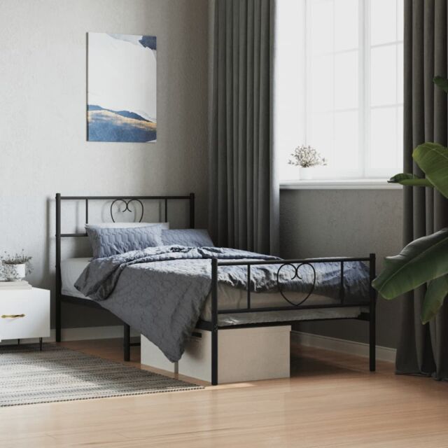 Berkfield Home Metal Bed Frame with Headboard & Footboard Black 90x190 cm Single - image 1