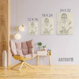 "Artery8 Robert Muller Line Art Portrait Canvas Wall Art Print Schiele in Beige - Size: W18"" x H24""" - thumbnail 4