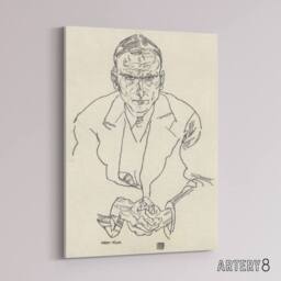 "Artery8 Robert Muller Line Art Portrait Canvas Wall Art Print Schiele in Beige - Size: W18"" x H24""" - thumbnail 2