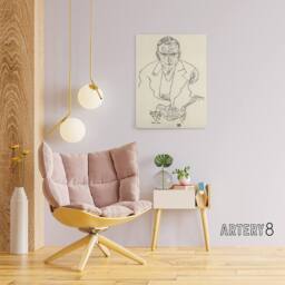 "Artery8 Robert Muller Line Art Portrait Canvas Wall Art Print Schiele in Beige - Size: W18"" x H24""" - thumbnail 3