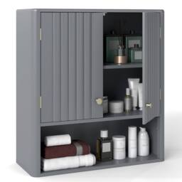 Costway Fluted Bathroom Wall Cabinet Modern Double Door Medicine Cabinet in Grey - thumbnail 3