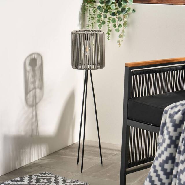 OHS Rattan Solar Floor Lamp Cordless Outdoor Garden Light Auto Sensor in Grey - image 1