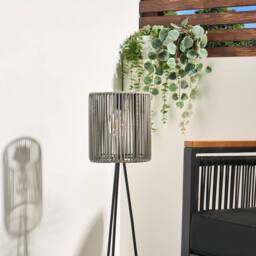OHS Rattan Solar Floor Lamp Cordless Outdoor Garden Light Auto Sensor in Grey - thumbnail 3