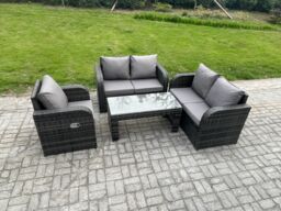 Fimous Patio Garden Furniture Sets Wicker Outdoor Rattan Furniture Sofa Sets with Rectangular Coffee Table Love seat Sofa in Dark Grey - thumbnail 2
