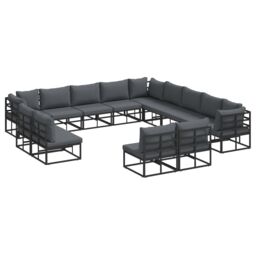 Berkfield Home Garden Sofa Set 13 pcs Black 353 x 353 x 71 cm Aluminium - thumbnail 2