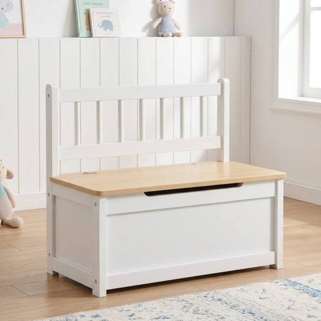 STILVORA Toy Box Storage Bench with Backrest in White - image 1