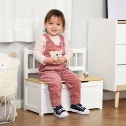 STILVORA Toy Box Storage Bench with Backrest in White - thumbnail 2