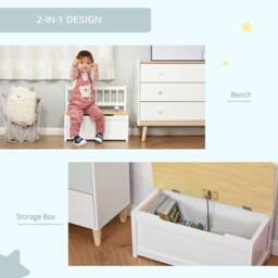 STILVORA Toy Box Storage Bench with Backrest in White - thumbnail 8