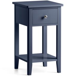 Christow Navy Bedside Table Slim Bedroom Nightstand Cabinet Unit 1 Drawer Storage Shelf - thumbnail 2