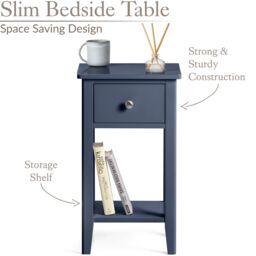 Christow Navy Bedside Table Slim Bedroom Nightstand Cabinet Unit 1 Drawer Storage Shelf - thumbnail 3
