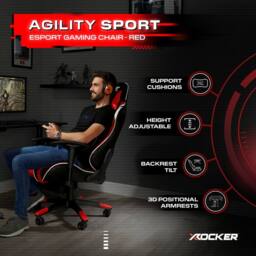 X Rocker Agility eSport Ergonomic Gaming Chair, Reclining, Adjustable in Red - thumbnail 2