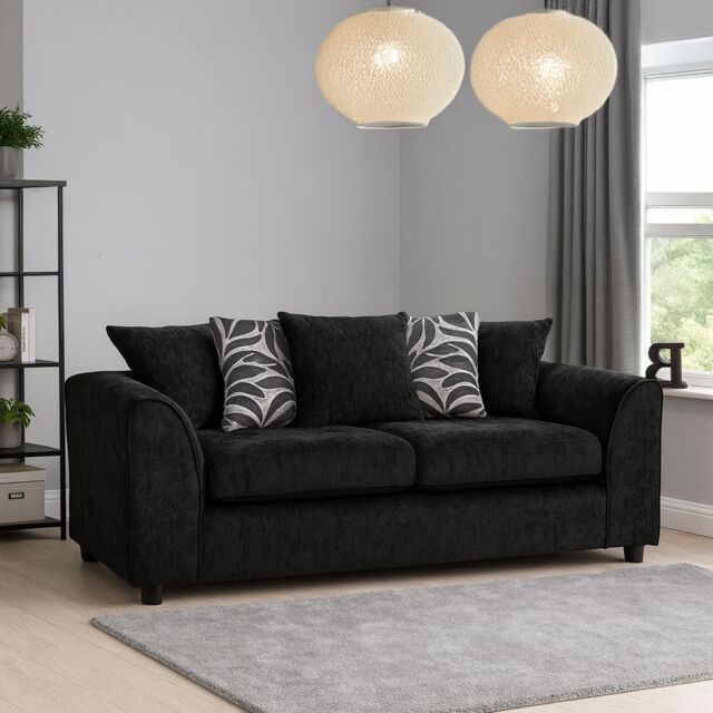 Furnishings For Less UK Zina Chenille Fabric 3 Seater Sofa Scatter Back in Black - image 1