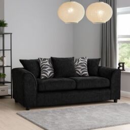 Furnishings For Less UK Zina Chenille Fabric 3 Seater Sofa Scatter Back in Black - thumbnail 1