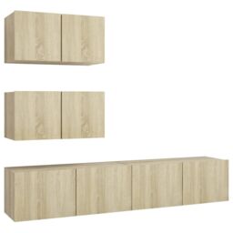 Berkfield Home 4 Piece TV Cabinet Set Sonoma Oak Engineered Wood in Brown - thumbnail 2