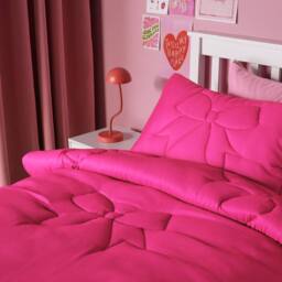 OHS Bow Quilted 7.5 Tog Coverless Duvet with Pillowcase Bedding Set in Bright Pink - Size: Single - thumbnail 2
