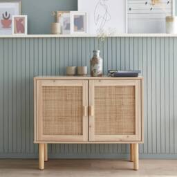 sweeek 80cm cabinet with wood & rattan decor with 2 doors in Brown